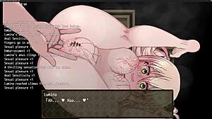 Rumina gets hypnotized in the cult and starts fingering herself in this anime game