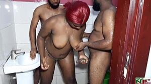 Bathroom threesome with black queen natasha and pussy king