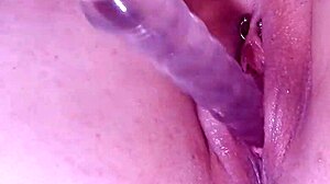 step-sister's creamy pussy squirts with glass dildo