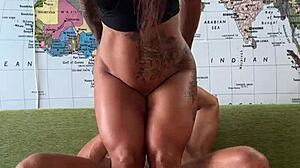 long-legged beauty in bodysuit fucked hard in ass swallows cum