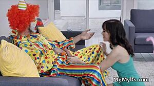 Housewife grabs clowns cock for hardcore brunette blowjob ride.