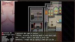 Rumina gets hypnotized in the cult and starts fingering herself in this anime game