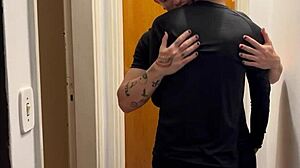 young gay guys kiss and show cocks caught on building camera