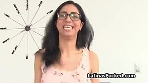 big tit latina flashes and gags on cock in public!