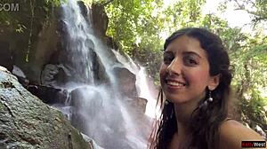 Crazy cumwalk spills over public waterfall