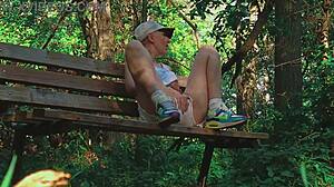 blonde couple reaches climax in forest sport