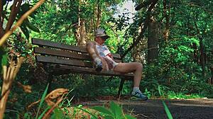 blonde couple reaches climax in forest sport