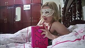 Teen blonde used to play in her bedroom with homemade fun
