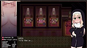 Rumina gets hypnotized in the cult and starts fingering herself in this anime game