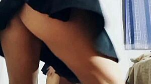 Mirella Delicia's exhibitionist STRIPTEASE and MASTURBATION with dildo in red outfit