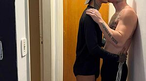 young gay guys kiss and show cocks caught on building camera