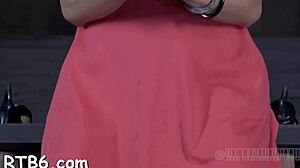 fastened and tossed gal receives toy pleasuring for her twat