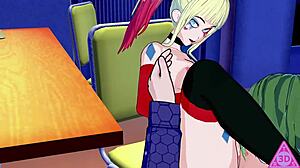 Harley Quinn gives blowjob and handjob in hentai, leading to cumshot