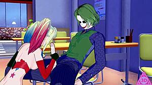 Harley Quinn gives blowjob and handjob in hentai, leading to cumshot