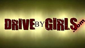 girl sticks her ass out the car window for a public gangbang orgy