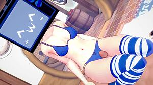 perverted tv woman in bikini wants to fuck under the bed