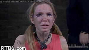 fastened and tossed gal receives toy pleasuring for her twat