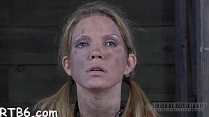 fastened and tossed gal receives toy pleasuring for her twat