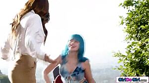 busty asian gets facesitted outside by her bestie in lesbian sex