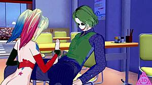 Harley Quinn gives blowjob and handjob in hentai, leading to cumshot