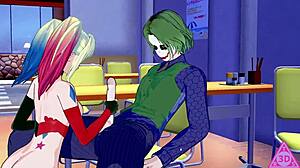 Harley Quinn gives blowjob and handjob in hentai, leading to cumshot