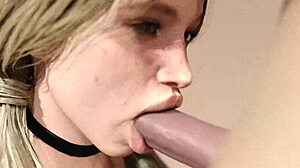 Blond girl sucks on big white dick in scene