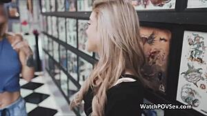 My gf got caugh suckin cock at tattoo studio