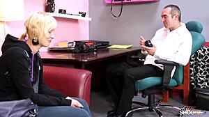 blonde stepsister follows agent orders and spreads legs wide