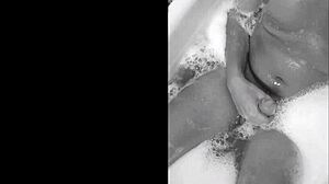 Brazilian amateurs playfully cumshot in the bathtub with sexy moves