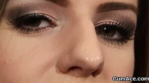 sexy beauty gettin cum load on her face eatin all the load