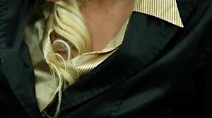 Jizz on Classy Clothed Glam Slut in High Definition Threesome