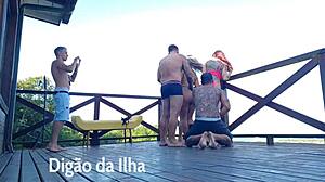 fat redhead bangs in balcony orgy