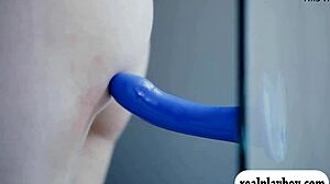 Two Glamour Babes Intensely Fucking Blue Dildo