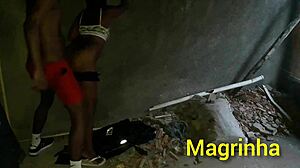 Skinny teen enters big black cock in abandoned favela house until he cums!