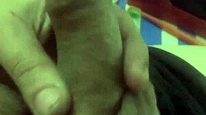 Suggestive bathroom encounter with a large figure