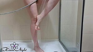 Teen sensual jerking off pussy with water jet in the bath