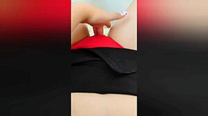 young stepsister rubs her wet pussy through red panties while home alone