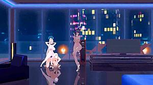 asuna and karin in steamy mmd anime action