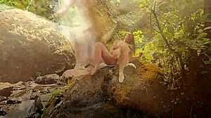 hot tanned girl masturbates to orgasm outdoors