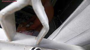 Intriguing view of half-brother and wife in intimate moment through the window