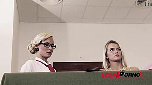 sexy lawyer helena negotiates dp with horny babe at court