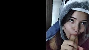 Beautiful 18-19 Year Old Babe White Moon Giving Deepthroat Blowjob To Submissive