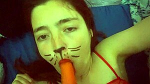 Sexy girl moans as boyfriend masturbates her with a carrot