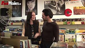 German amateur brunette gets anal fucked in shop threesome