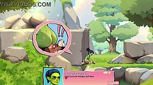 horny orc girl face-sits lucky boy in game?