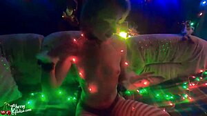 Christmas Milf Performs Sloppy Blowjob and Doggy Anal Sex with Creampie Closeup