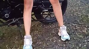 Latina amateur shows her big tits and pussy outdoors