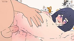 Naked Ender Chan poses for a picture of her bulging ass and tits in Minecraft hentai parody