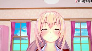 Honami Ichinose blowjob and footwork in fantasy hentai