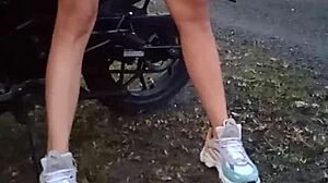 Latina amateur shows her big tits and pussy outdoors